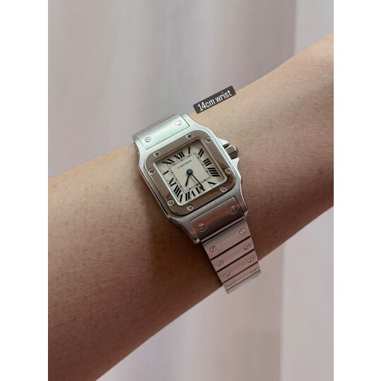 24mm • 2009 Cartier Santos Galbee Ref.1565 Cal.157 White Roman Dial Quartz Watch Full Set